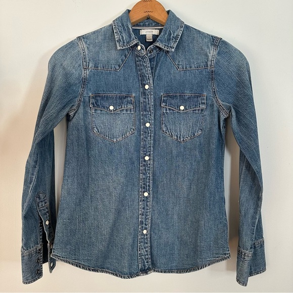 J. Crew Tops - J. Crew Women’s Western Chambray Snap Button Denim Shirt